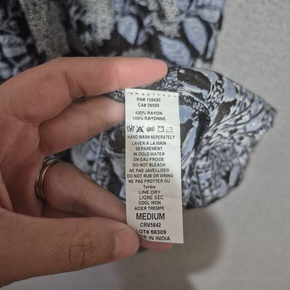 Elan Women's Printed Blue Puff Sleeve Babydoll Dress M - Picture 2 of 6